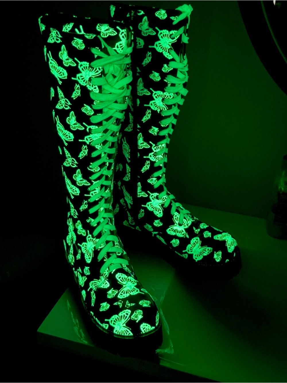 DOLLS KILL CLUB EXXX Glow In The Dark Platform Boots Butterfly Print SZ 9